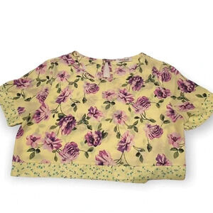 Yellow crop top with purple flowers Steezyer Floral